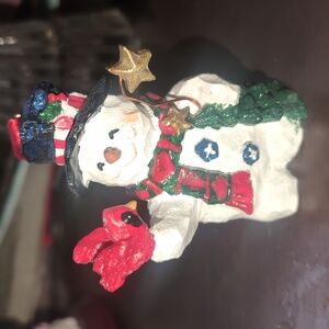 AVAILABLE - VTG Folk Art Snowman with Cardinal, Star and Tree.